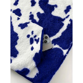 Women's Elegant Half-Zip Hooded Jacket, Plus Size Winter Warmth Coat with Full-Zip Front, Soft Fleece Lining, Animal Print (Cow/Sheep Design), Casual Outerwear, Cold Weather Wear, Stylish Outerwear, Zip-Up Coat