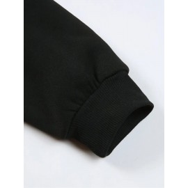 Plus Size - Women'S Cozy Fleece-Lined Hoodie with Fox & Floral Design - Warm Autumn/Winter Pullover, Casual Long Sleeve Sweatshirt, Black, Cozy Clothing | Casual Style Hoodie | Soft Texture Hoodie