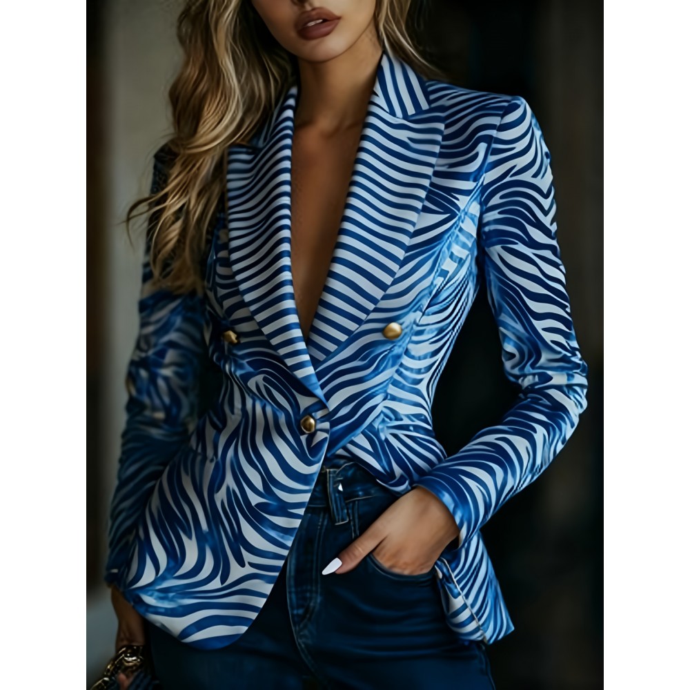 Plus Size - Women'S Elegant Blazer Jacket - Structured Lapel Collar, Button-Front Closure, Non-See-Through Fabric for Office, Formal Events