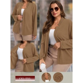 Plus Size, Women's Plus Size Elegant Suit Jacket - Solid Color Professional Blazer, All-Season Casual & Office Wear, Regular Fit for Weddings, Business Meetings, Everyday (Hand Wash/Dry Clean Care) - Versatile Year-Round Outerwear