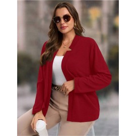 Plus Size, Women's Plus Size Elegant Suit Jacket - Solid Color Professional Blazer, All-Season Casual & Office Wear, Regular Fit for Weddings, Business Meetings, Everyday (Hand Wash/Dry Clean Care) - Versatile Year-Round Outerwear