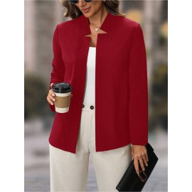 Plus Size, Women's Plus Size Elegant Suit Jacket - Solid Color Professional Blazer, All-Season Casual & Office Wear, Regular Fit for Weddings, Business Meetings, Everyday (Hand Wash/Dry Clean Care) - Versatile Year-Round Outerwear