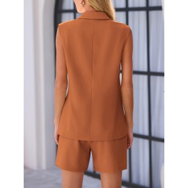 Plus Size - New Plus-Size Professional Double-Breasted Suit for Women, Stylish And Fashionable, Perfect As a Graduation Gift, Wedding Guest Attire, Or a Must-Have for Spring, Summer, And Autumn Work. Sleeveless V-Neck Top And Pants Two-Piece Set.