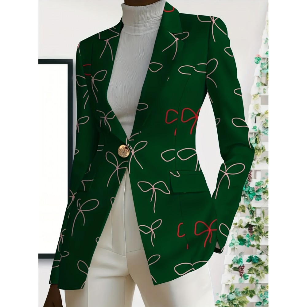 Plus Size - Women'S Plus Size Elegant Minimalist Solid Green Suit Jacket - Structured Lapel Collar, Single-Button Closure, Tailored Fit for Fall/Winter, Versatile for Casual & Formal Occasions, Durable & Comfortable Professional & Everyday Outerwear