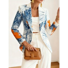 Plus Size, Plus Size Elegant Winter Wedding & Professional Suit Jacket - /Notch Collar Button-Front Coat, Machine Washable Warm Blazer for Commuting, Office, and Special Occasions (Solid Color)