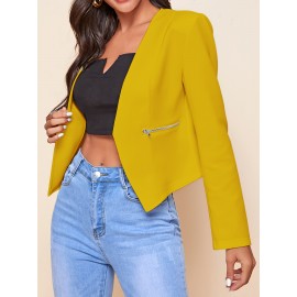 Plus Size - Women'S Plus Size Blazer Jacket - Chic Office to Party Outerwear with Zipper Pocket, Structured Fit Winter Coat for Women, Fall/Winter Fashion Jacket in Neutral Colors (Black/Beige/Brown/Gray/Blue/More) - Everyday & Formal Events, Casual Layering Piece, Sleek Fabric Design, Fall Outerwear, Stylish Coat, Durable Material, Professional Women