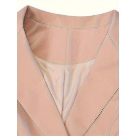 Elegant Office Suit Set for Women - Solid Color Polyester Blazer with Front Bow Detail and 3/4 Sleeves, Matching Trousers - Non-Stretch Woven Fabric, Suit Collar, Autumn/Winter Collection