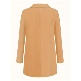 Plus Size Solid Elegant Lapel Long Sleeve Open Front Blazer for Office & Work, Women's Clothing
