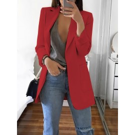 Plus Size Solid Elegant Lapel Long Sleeve Open Front Blazer for Office & Work, Women's Clothing