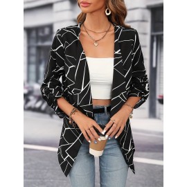 Plus Size Women Casual Roll Tab Sleeve Open Front Blazer