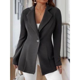Elegant Plus Size Women's Blazer - Soft Knit, Single Button, Lapel Collar, Solid Color, Machine Washable - Perfect for Fall