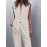 Stylish Plus Size Solid Color Elegant Suit Set - Women's Plus Size Clothing, Button Sleeveless Vest & Straight Leg Loose Pants for Work or Formal Occasions - Comfortable, Breathable, and Flattering