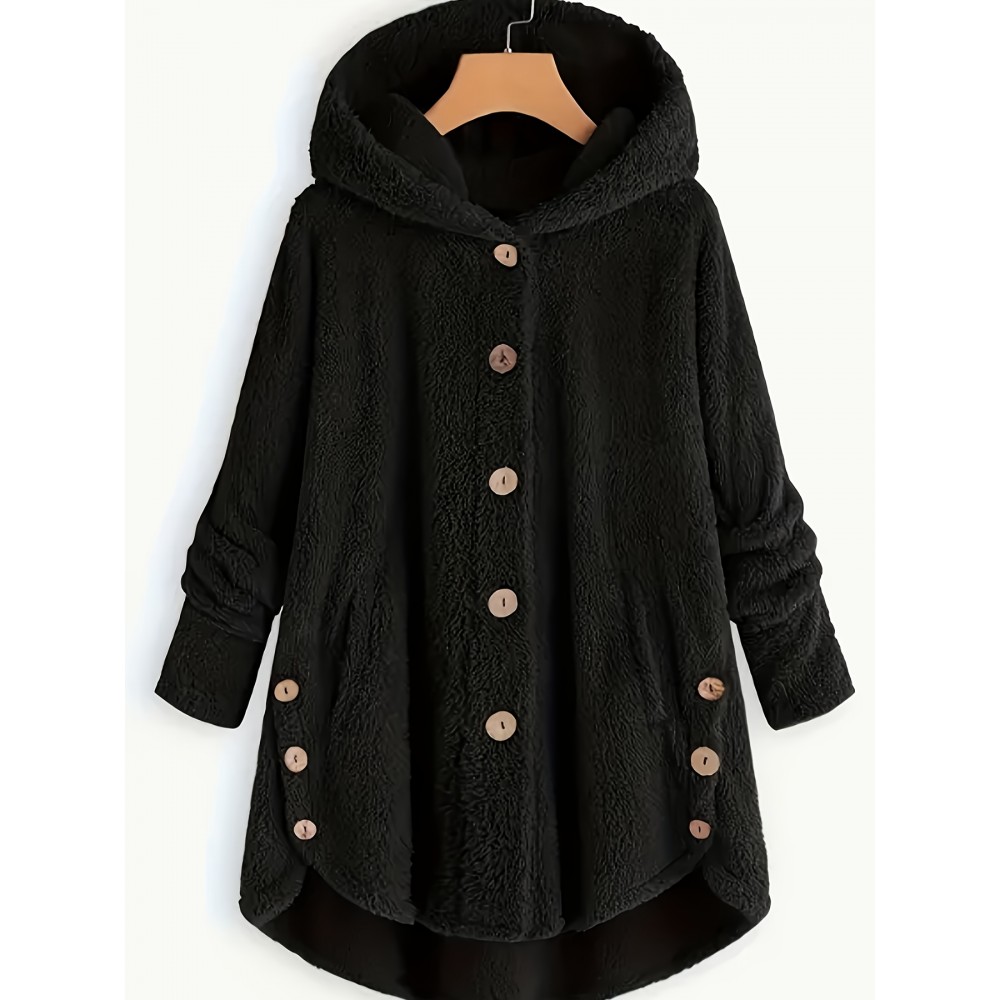 Women's Plus Size Winter Coat - Plush Hooded Jacket with Flared Hem, Machine Washable Cold Weather Outerwear for Women in - Perfect for Everyday & Formal Events