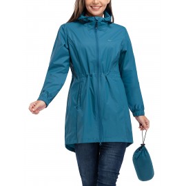 [33,000ft Windbreaker] Lightweight Women's 33,000ft Windbreaker Long Coats | Packable Jacket with Hood Trench Coats for Golf Hiking Travel | Plus Size