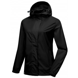 Women's Lightweight Waterproof Rain Jacket, Packable Rain Shell with Hood