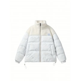 Plus Size Outdoor Soft Shell Jacket, Fashion Ladies Small Stand Collar Lapel Casual Clothes, Color Block Design, Women's Coat Outerwear For Fall And Winter