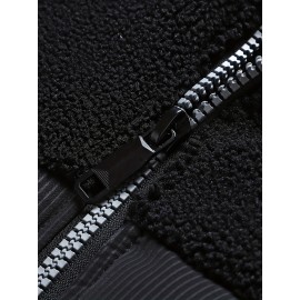 Plus Size Outdoor Soft Shell Jacket, Fashion Ladies Small Stand Collar Lapel Casual Clothes, Color Block Design, Women's Coat Outerwear For Fall And Winter