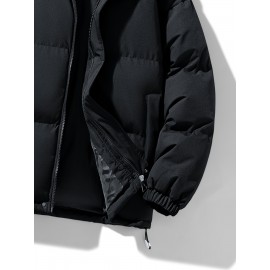 Women's Hooded Outdoor Jacket, Solid Color Plus Size Winter Coat, Fashionable Elegant Loose Fit Long Sleeve Warm Puffer For Fall/Winter