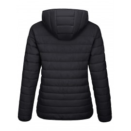 Plus Size Women's Puffer Jacket - Ultra-Lightweight, Warm, and Comfortable Hooded Coat with Full Zip and Waterproof Windproof Design for Hiking, Camping, Mountaineering, and Winter Outdoor Activities - Fashionable Padded Jacket for Curvy Figures