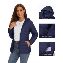Plus Size Women's Puffer Jacket - Ultra-Lightweight, Warm, and Comfortable Hooded Coat with Full Zip and Waterproof Windproof Design for Hiking, Camping, Mountaineering, and Winter Outdoor Activities - Fashionable Padded Jacket for Curvy Figures