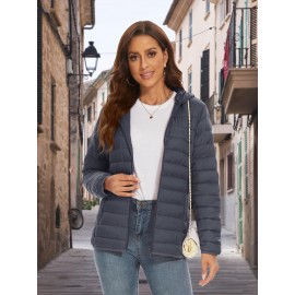 Plus Size Women's Puffer Jacket - Ultra-Lightweight, Warm, and Comfortable Hooded Coat with Full Zip and Waterproof Windproof Design for Hiking, Camping, Mountaineering, and Winter Outdoor Activities - Fashionable Padded Jacket for Curvy Figures