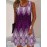 Women'S Casual Sleeveless A-Line Dress with Purple& White All-Over Print, Round Neck, Machine Washable, Medium Stretch for Spring/Summer, Spring Fashion, Elegant Style, Stretchable Fabric