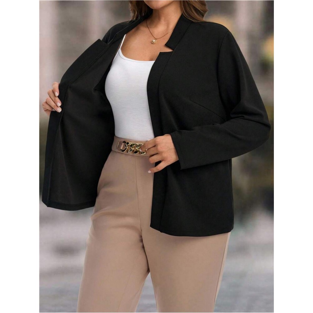 Plus Size, Women's Plus Size Elegant Suit Jacket - Solid Color Professional Blazer, All-Season Casual & Office Wear, Regular Fit for Weddings, Business Meetings, Everyday (Hand Wash/Dry Clean Care) - Versatile Year-Round Outerwear