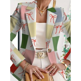 Plus Size - Women'S Plus Size Elegant Minimalist Solid Green Suit Jacket - Structured Lapel Collar, Single-Button Closure, Tailored Fit for Fall/Winter, Versatile for Casual & Formal Occasions, Durable & Comfortable Professional & Everyday Outerwear