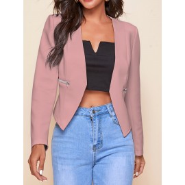 Plus Size - Women'S Plus Size Blazer Jacket - Chic Office to Party Outerwear with Zipper Pocket, Structured Fit Winter Coat for Women, Fall/Winter Fashion Jacket in Neutral Colors (Black/Beige/Brown/Gray/Blue/More) - Everyday & Formal Events, Casual Layering Piece, Sleek Fabric Design, Fall Outerwear, Stylish Coat, Durable Material, Professional Women